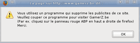 Popup intrusif Attention : votre navigateur bloque les pubs