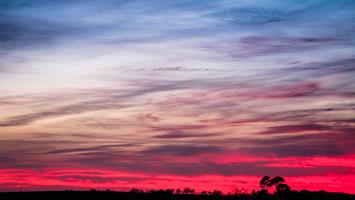 Des nuages roses vifs juste après le coucher du soleil