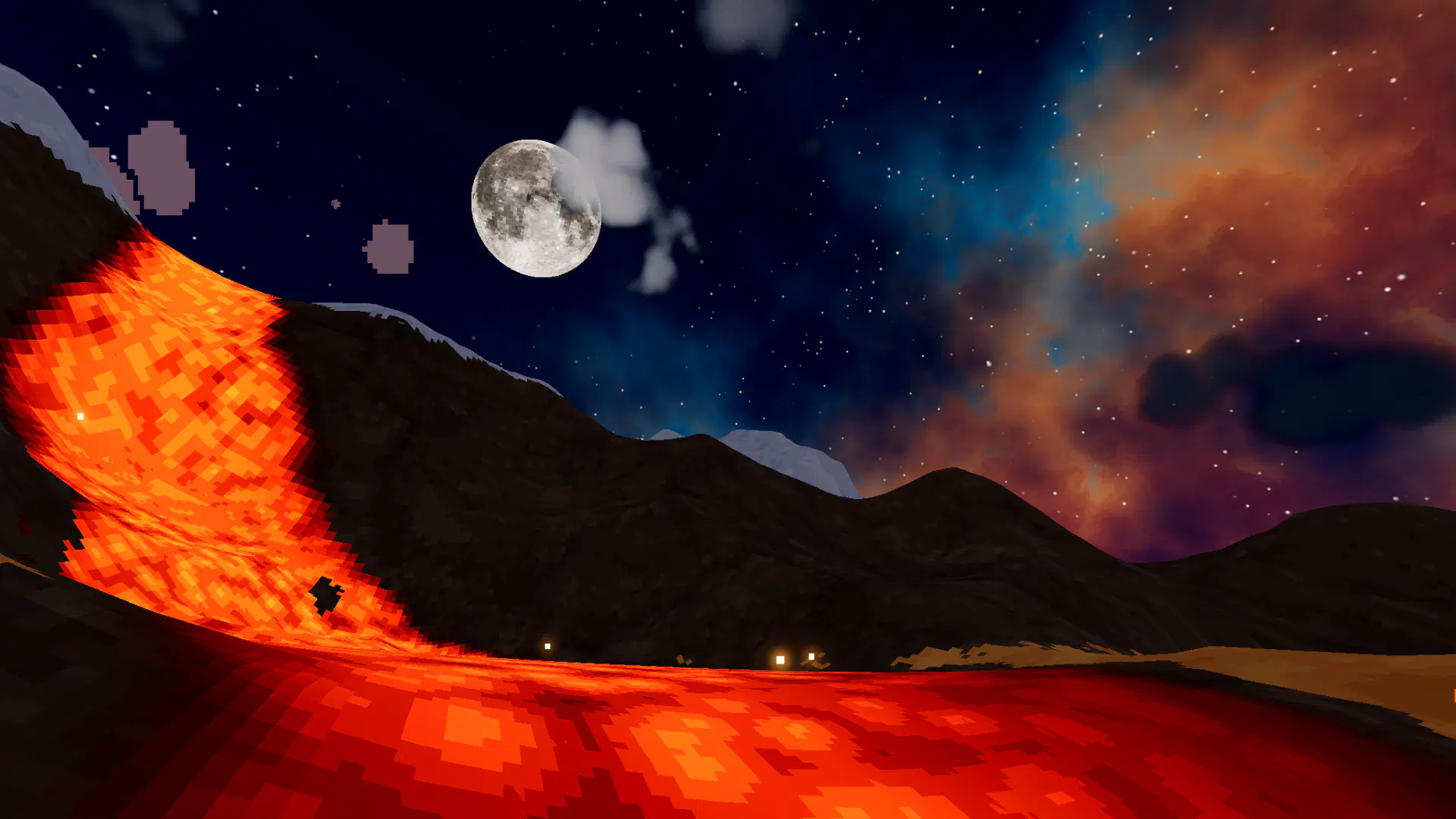 Moon rising with a nebulae in background.
